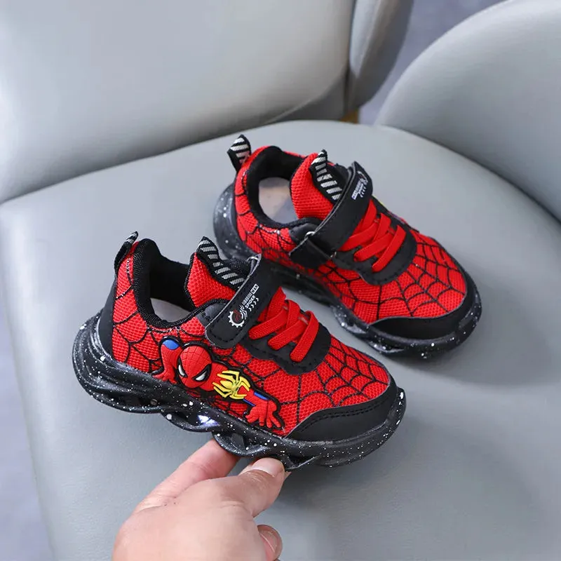 Disney Spiderman LED Casual Sneakers for Boys | Light-Up Mesh Outdoor Shoes | Non-Slip Spring Footwear | Sizes 21-30